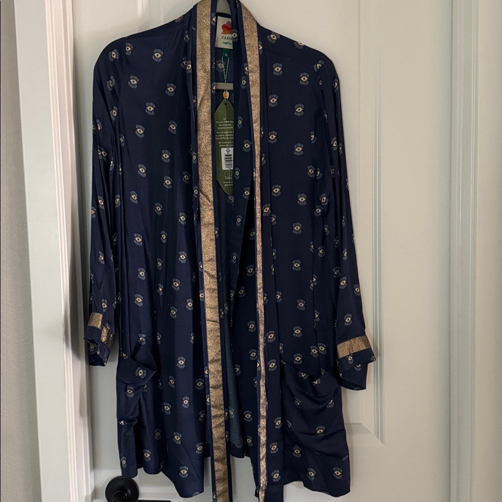 FARM Rio Navy and Gold Eye Pattern Kimono